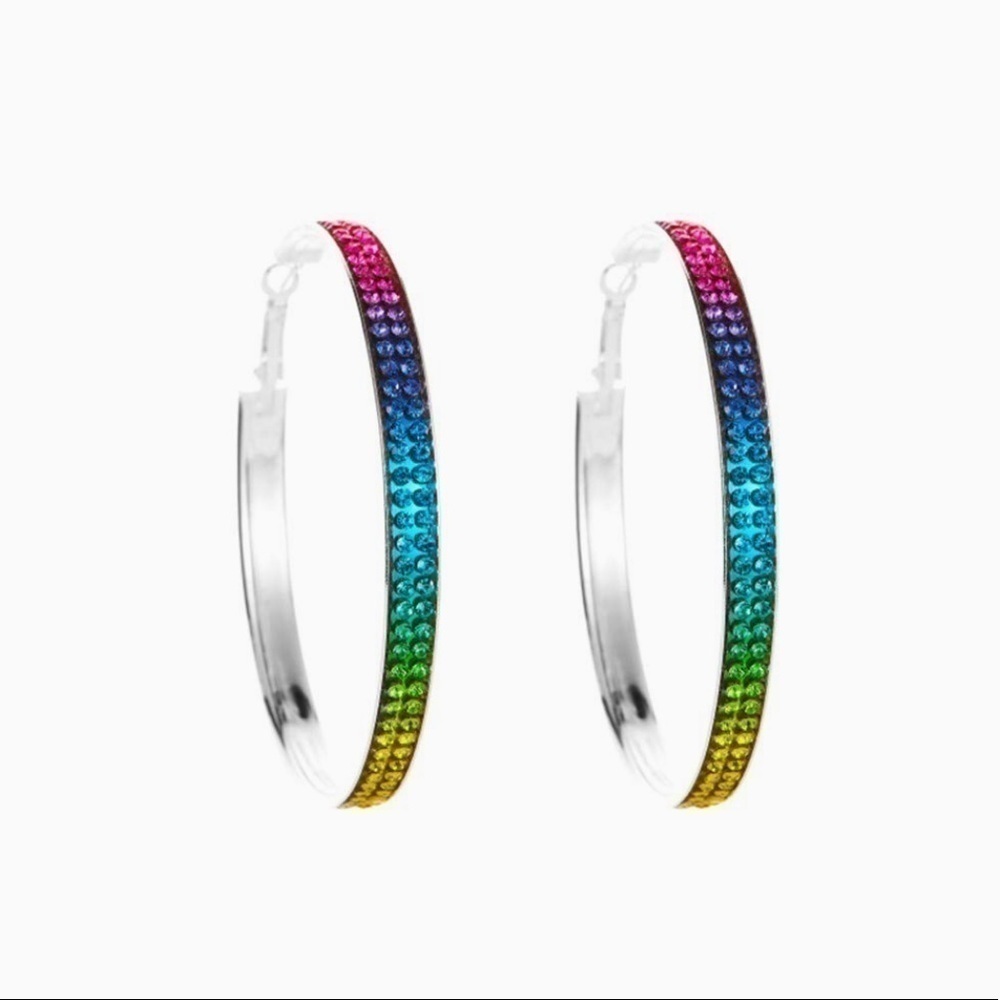 Hoops Rainbow Sparkle Silver Tone Nwot